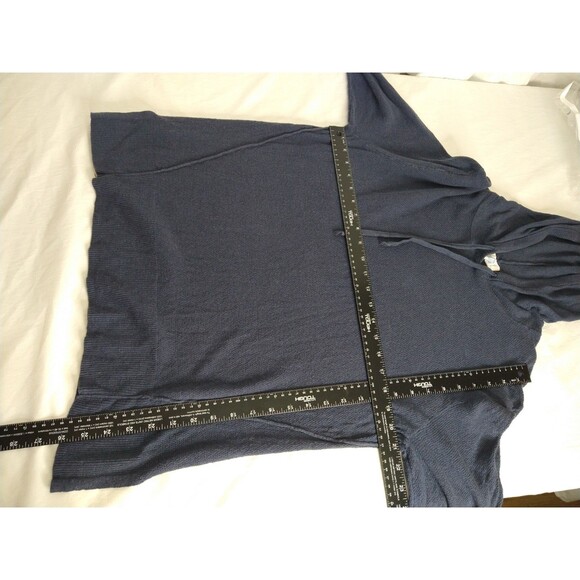 Sigrid Olsen Womens Size XL Navy Blue Linen Cotton Blend Knit Thermal Hoodie - Picture 6 of 9